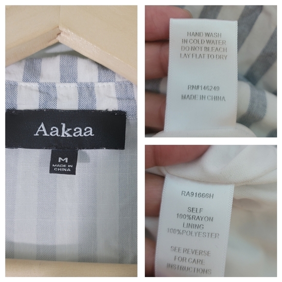 Aakaa Women's Gray/White Striped Romper Sz M Short Sleeve Button Front Tie Waist - Picture 11 of 12